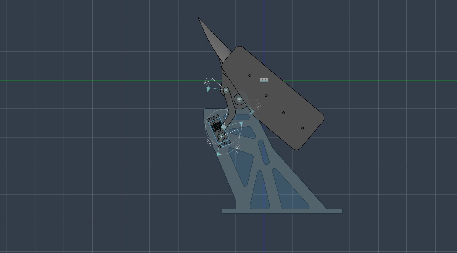 CAD view of the wing pitched to its 40 degree airbrake position