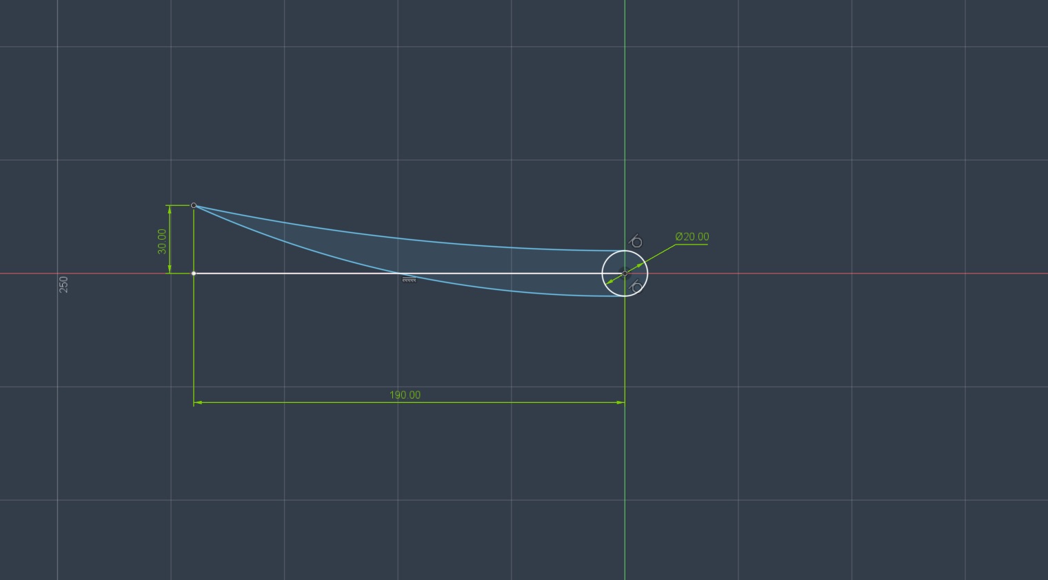 Initial cambered airfoil cross-section sketched in CAD