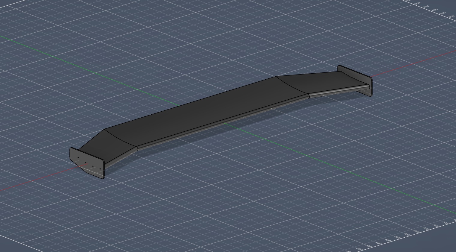 The finished wing assembly in CAD with both endplates attached